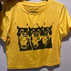 Yellow Crop Tee with Black Graphic